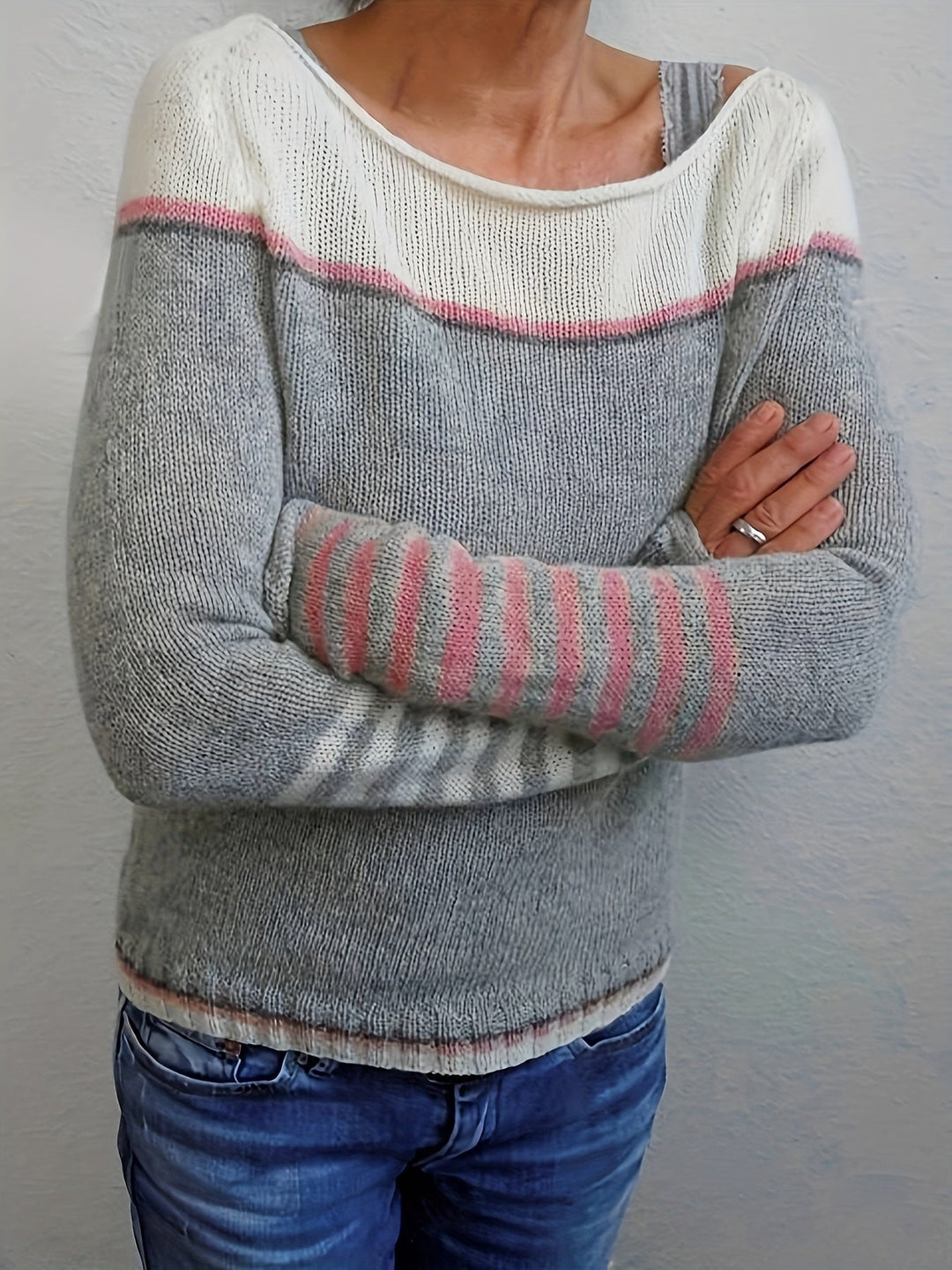 Francesca | Farveblok Båd Hals Sweater