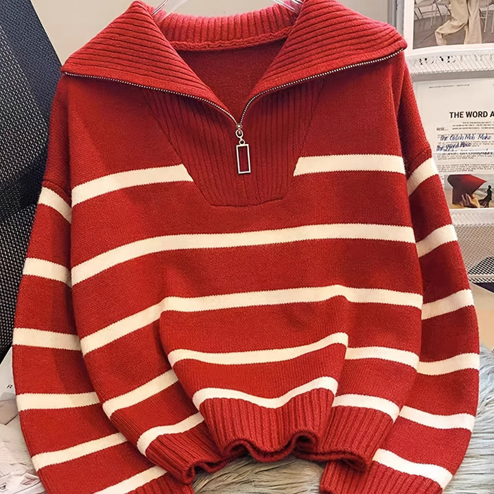 Sabina | Stribet Quarter-Zip Sweater