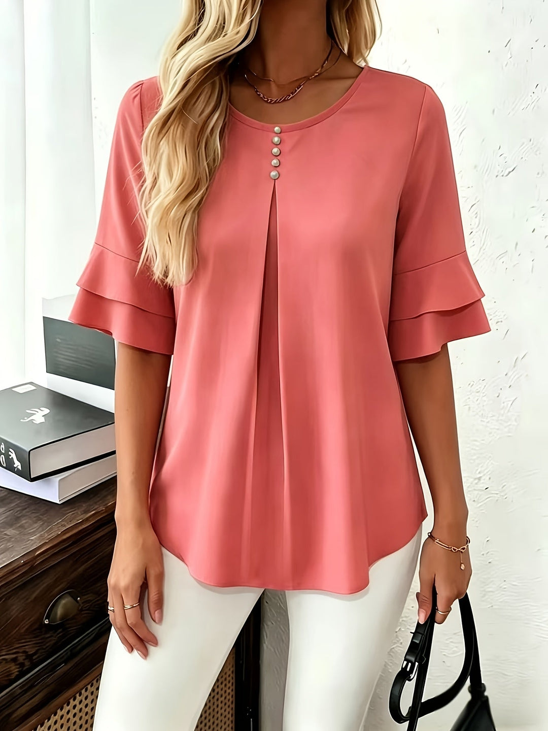 Karen | Bluse med Flared-ærmer og Plisseringer