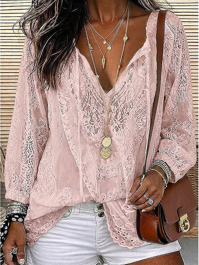 Estelle | Boho Bluse med Blonde-Detaljer