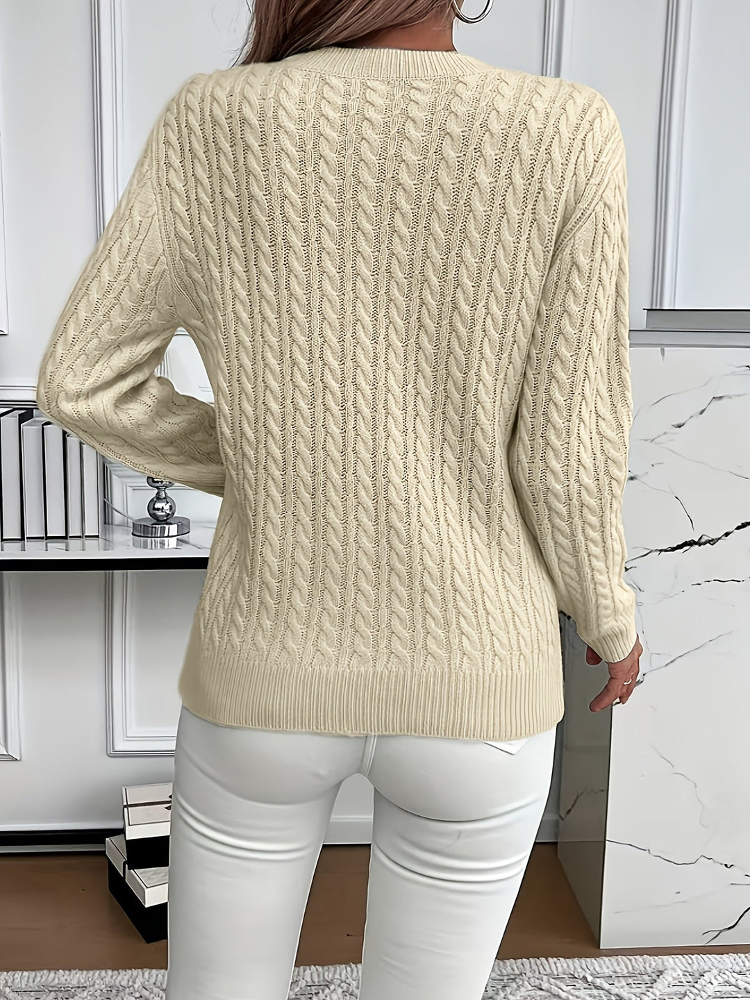 Faye | Kabelstrikket Rundhalset Sweater