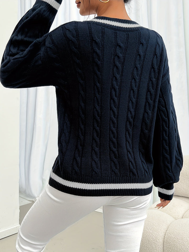 Camryn | Kabelstrikket V-Hals Sweater