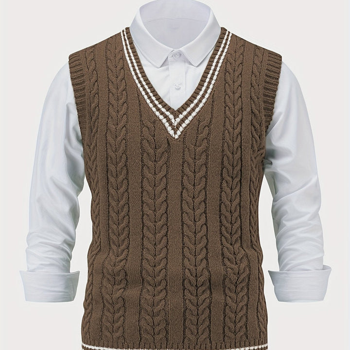 Gideon | Kabelstrikket V-hals Sweater Vest
