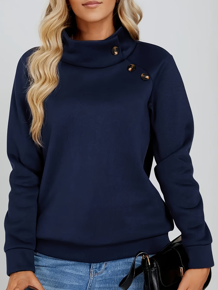 Kirsten | Sweatshirt med knapdetalje og ståkrave