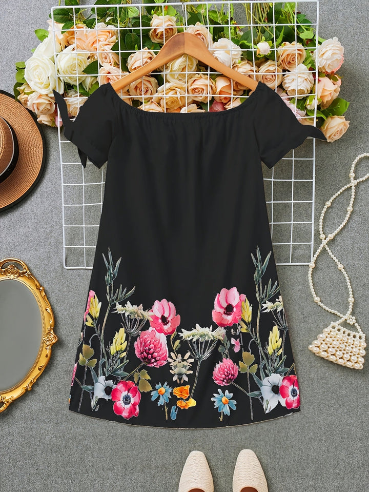 Gemma | Off-Shoulder Blomstret Sløjfekjole