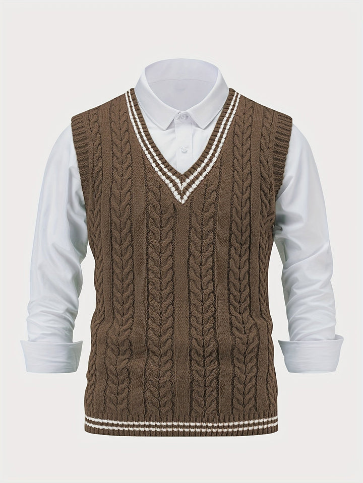 Gideon | Kabelstrikket V-hals Sweater Vest