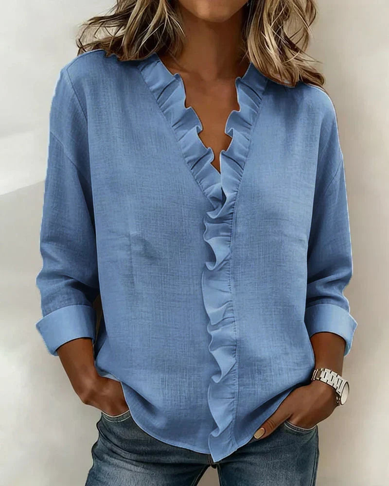 Cayla | Elegant V-hals Rynker Bluse