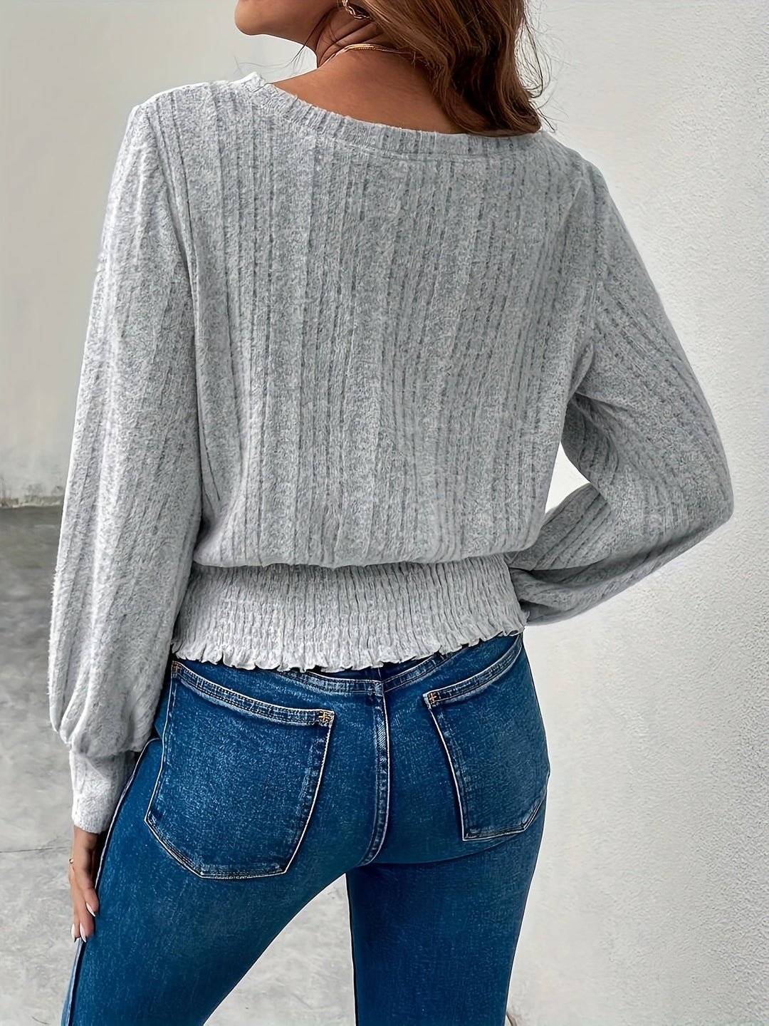 Corinthia | Smocked-Hem Ribbed Top