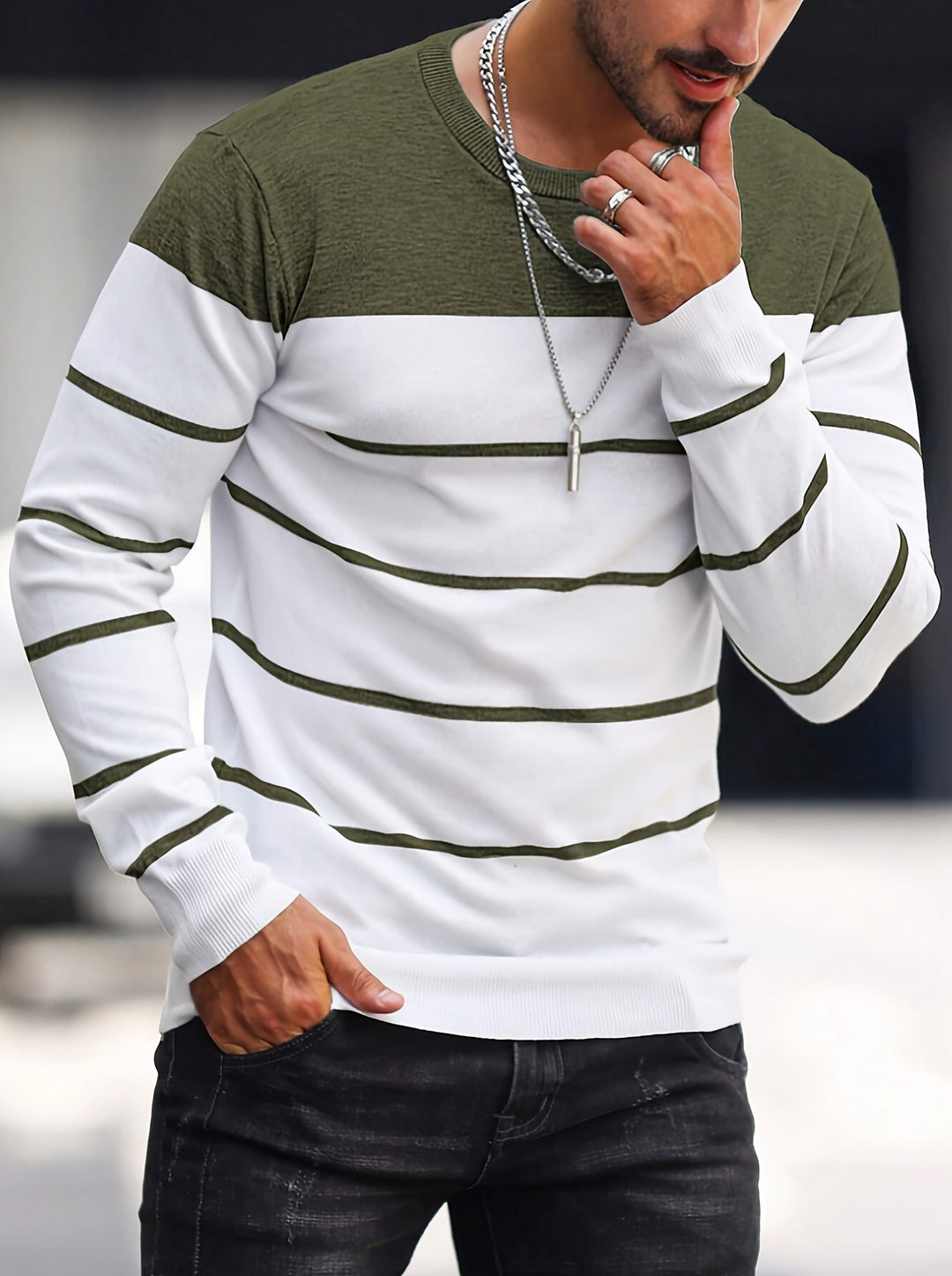 Henry | Stribet Crew Neck Sweater