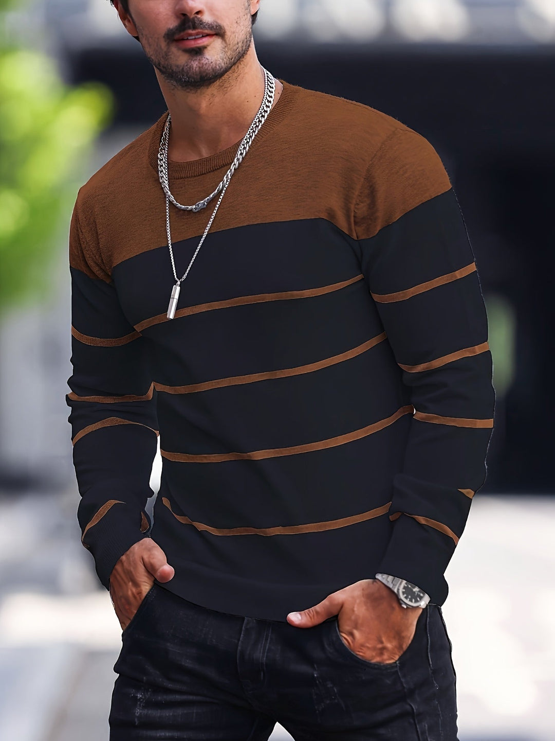 Henry | Stribet Crew Neck Sweater