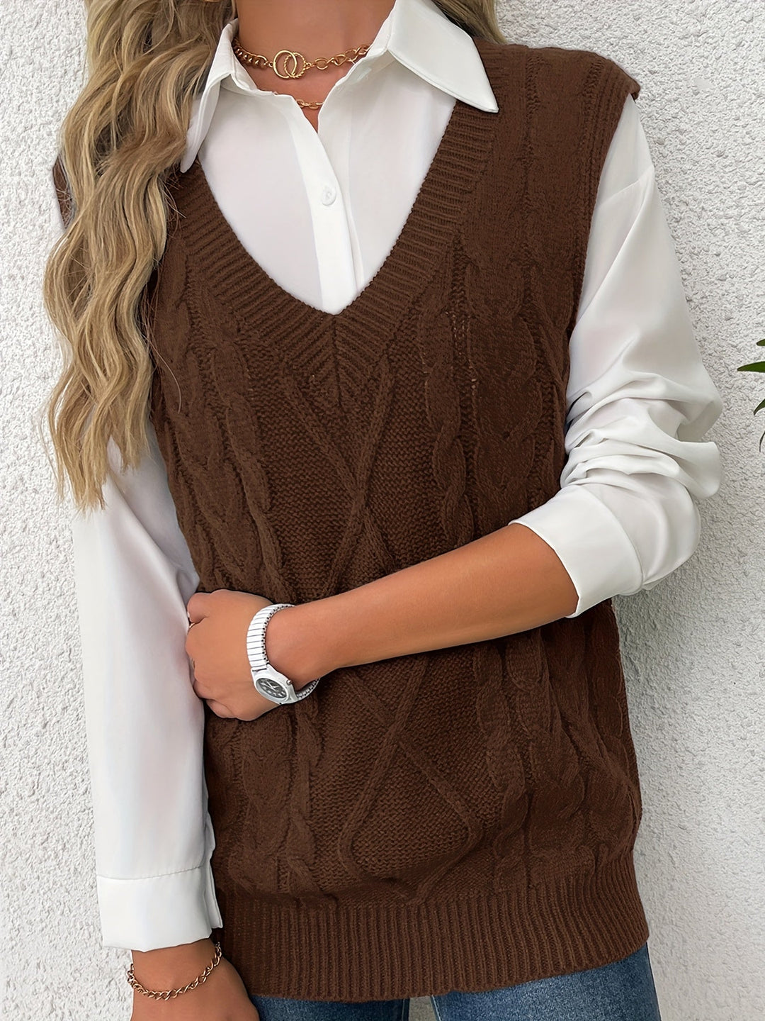 Cora | Cozy Cable-Knit V-Hals Sweater Vest
