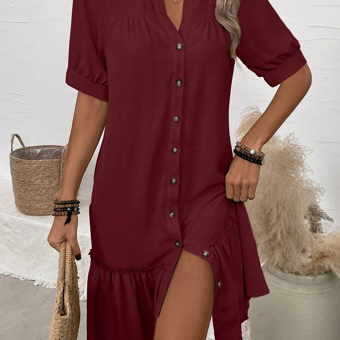 Maevelle | Knapdetaljeret Boho Midi Kjole