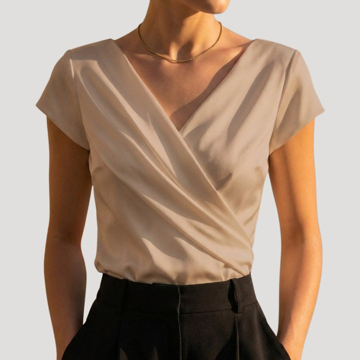 Gemma | Draperet Wrap-Front Bluse