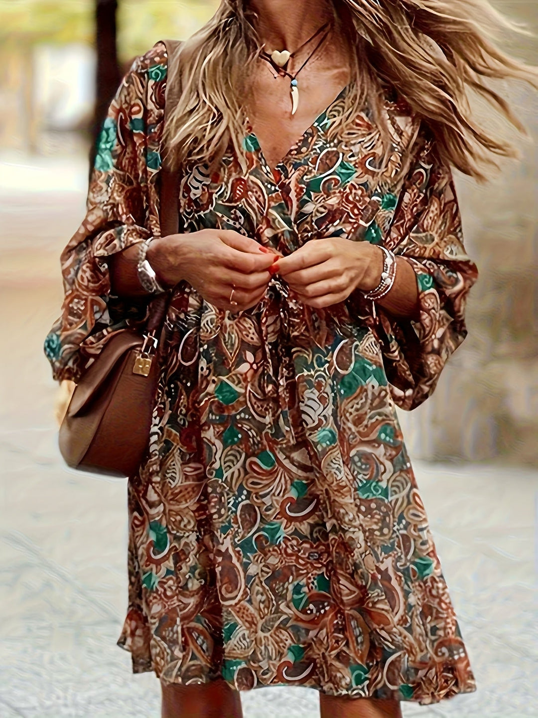 Ramona | Bohemian Print V-Hals Kjole