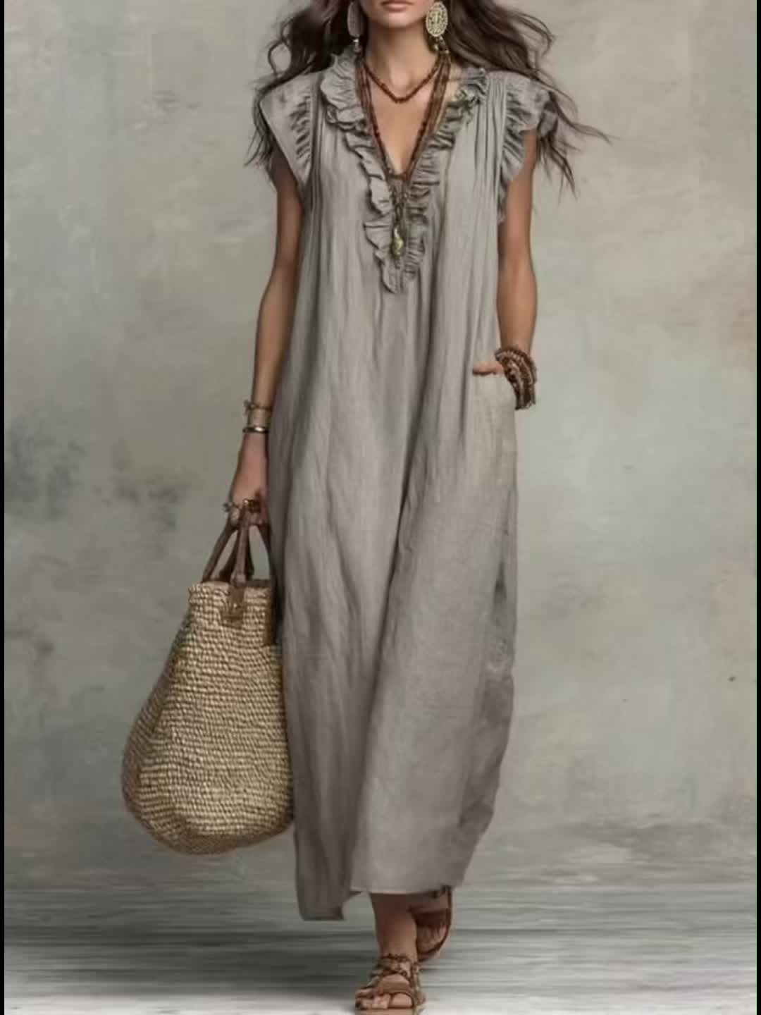 Marisol | Rynket Bohemian Maxi Kjole