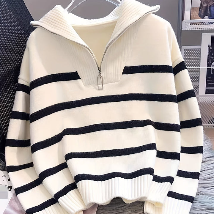 Sabina | Stribet Quarter-Zip Sweater