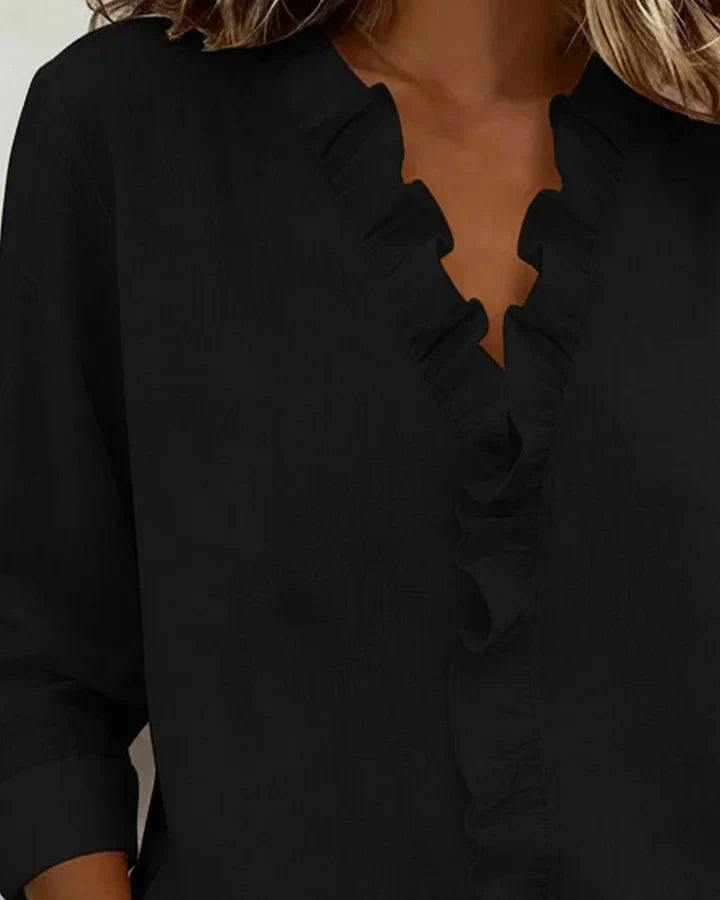 Cayla | Elegant V-hals Rynker Bluse