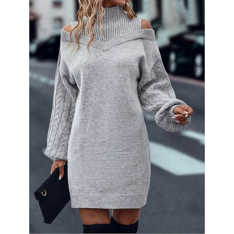 Winifred | Kold- skulder Turtleneck Sweater Kjole