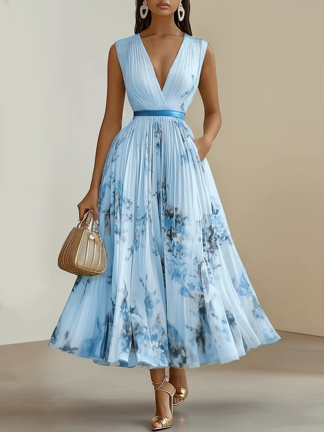 Betty | Elegant Ærmeløs Lang V-Hals Kjole