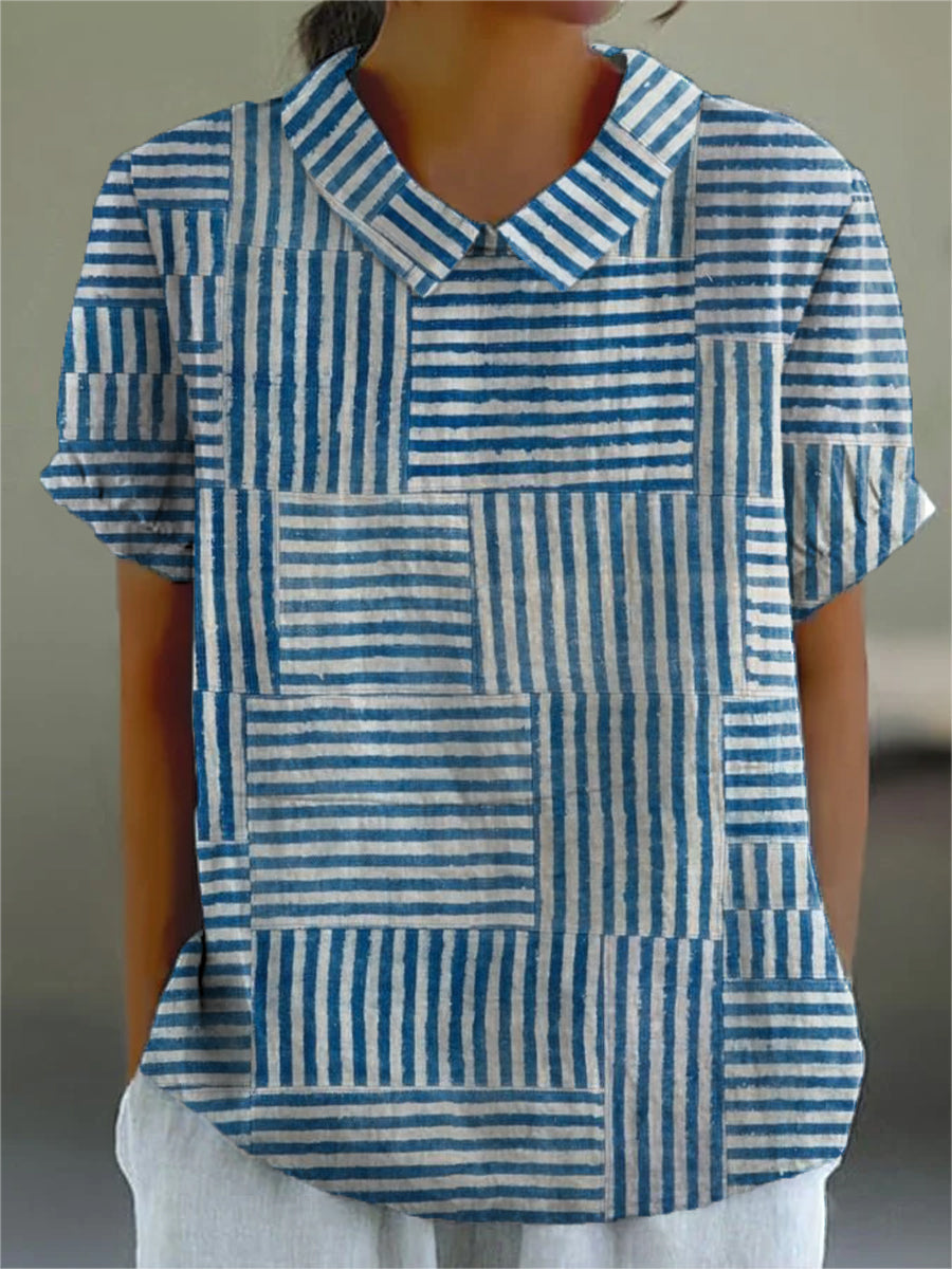 Amelia | Elegant Stribet Patchwork Skjorte