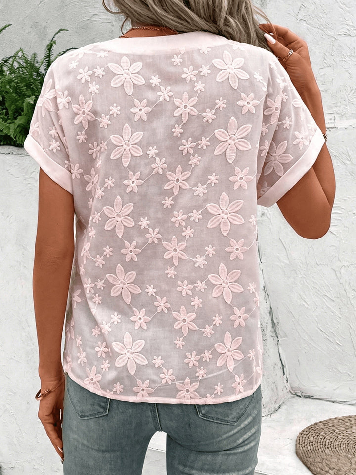 Whitney | Blomstret Broderet V-Hals Bluse