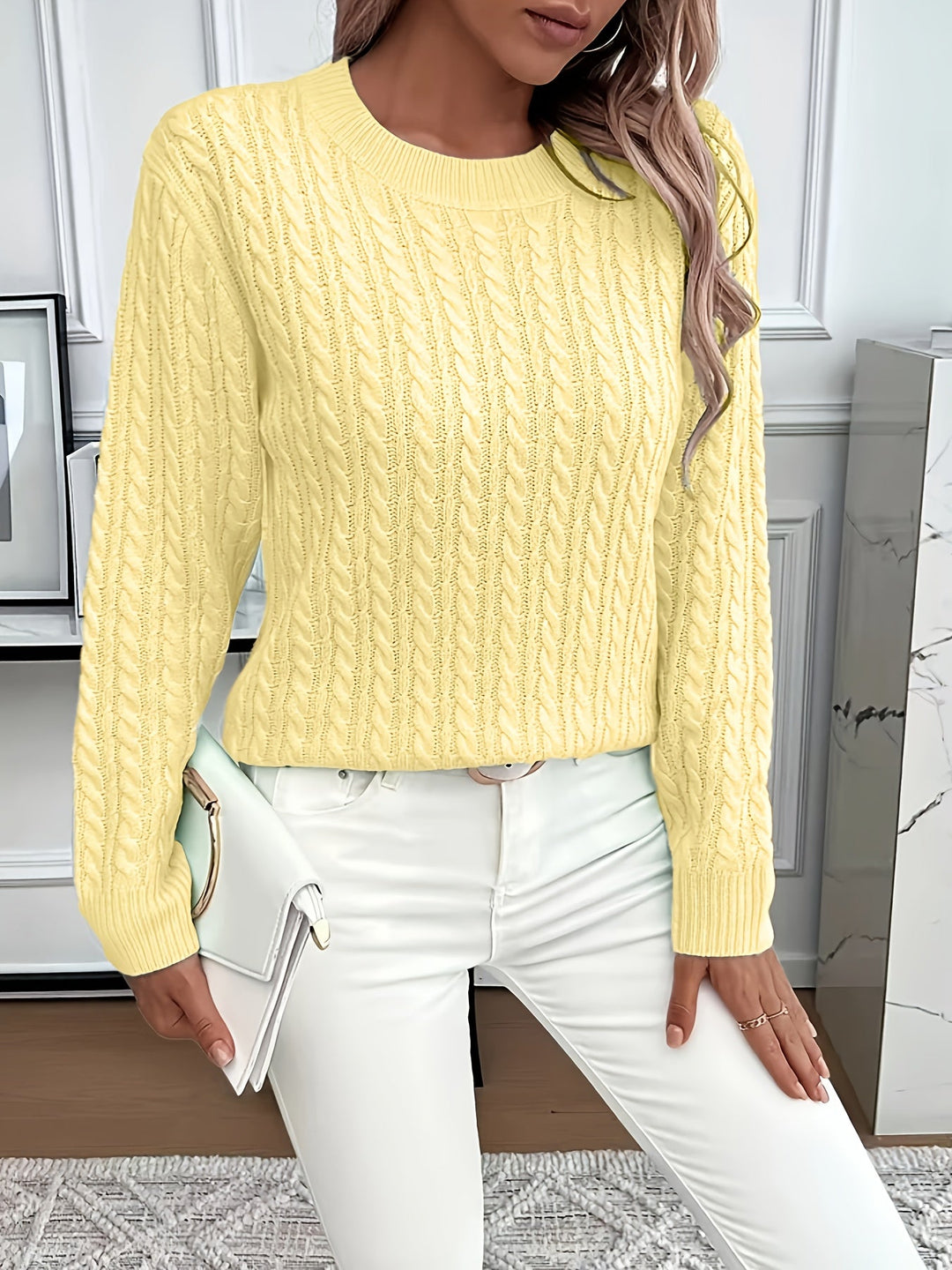 Faye | Kabelstrikket Rundhalset Sweater