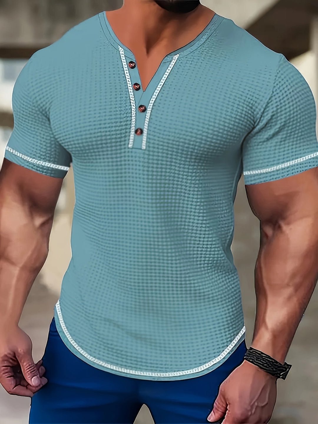 Vaughn | Tekstureret Korte Ærmer Henley Skjorte