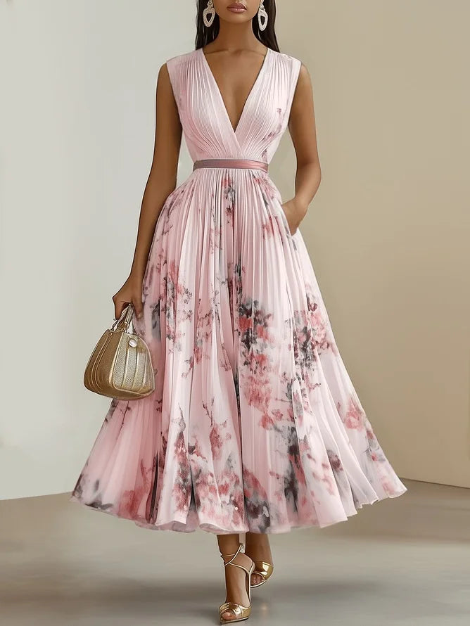 Betty | Elegant Ærmeløs Lang V-Hals Kjole