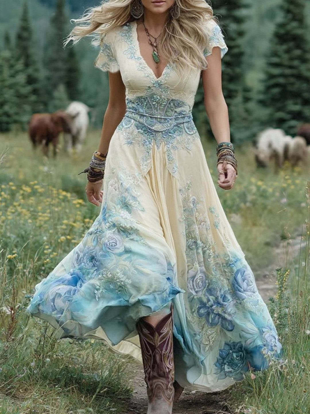 Natalie | Elegant Floral Maxi Kjole