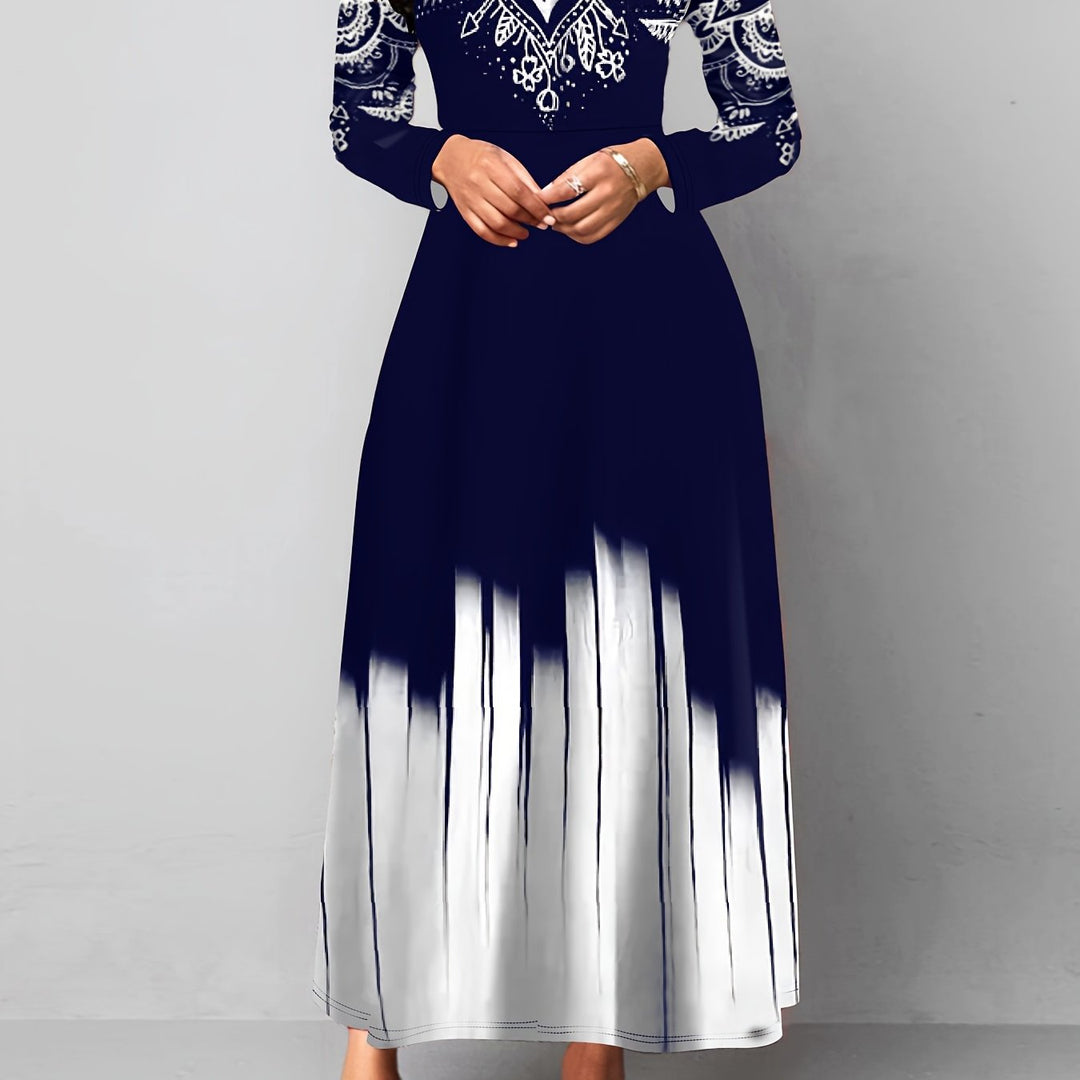 Nadia | Ornate Print Flared Maxi Kjole