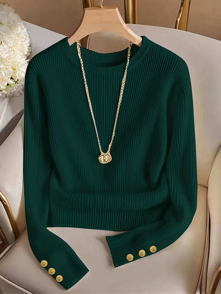 Gretchen | Ribbet Sweater med Knapmanchetter