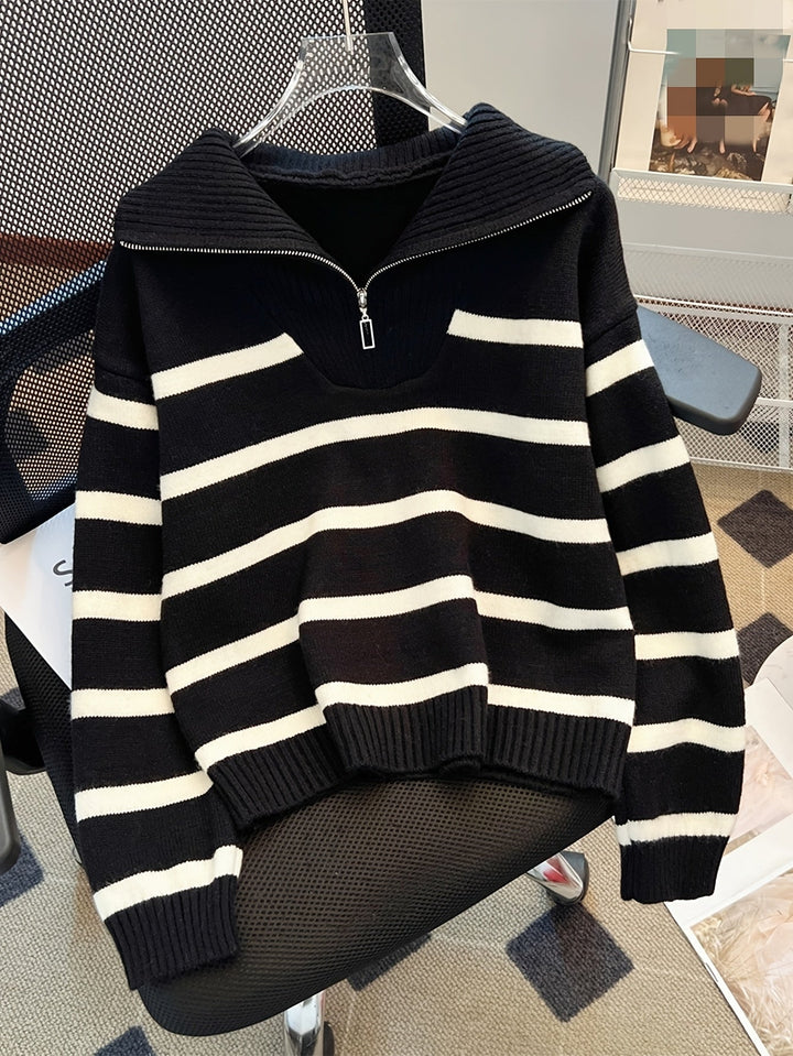 Sabina | Stribet Quarter-Zip Sweater