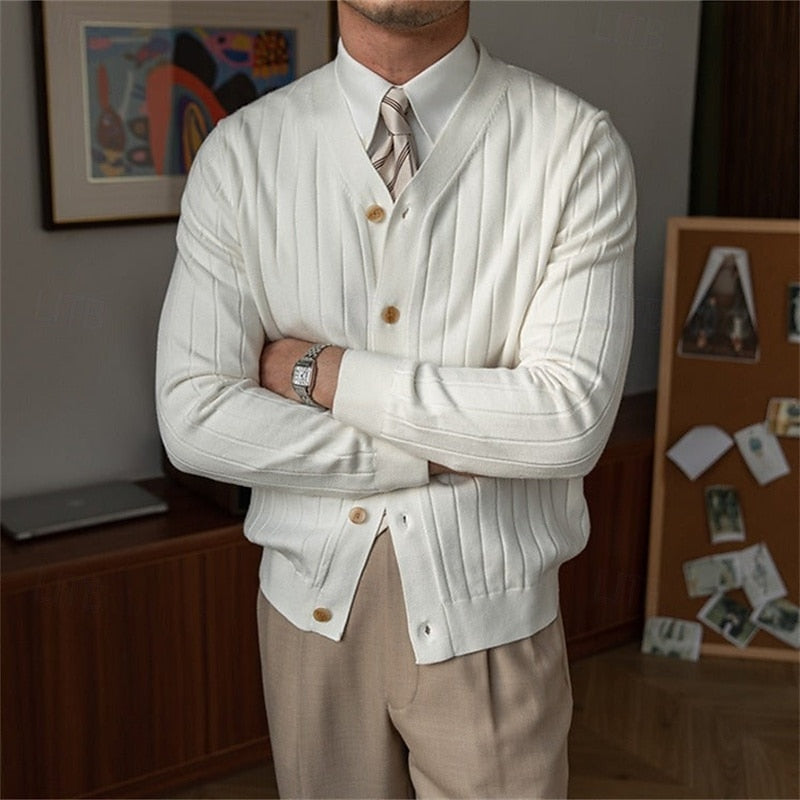 Vincent | Ribbet V-Hals Knap Cardigan