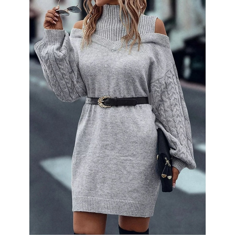 Winifred | Kold- skulder Turtleneck Sweater Kjole