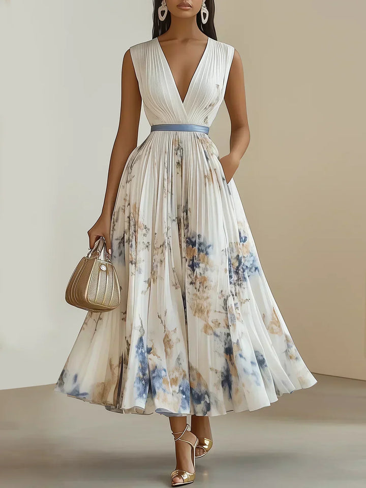 Betty | Elegant Ærmeløs Lang V-Hals Kjole