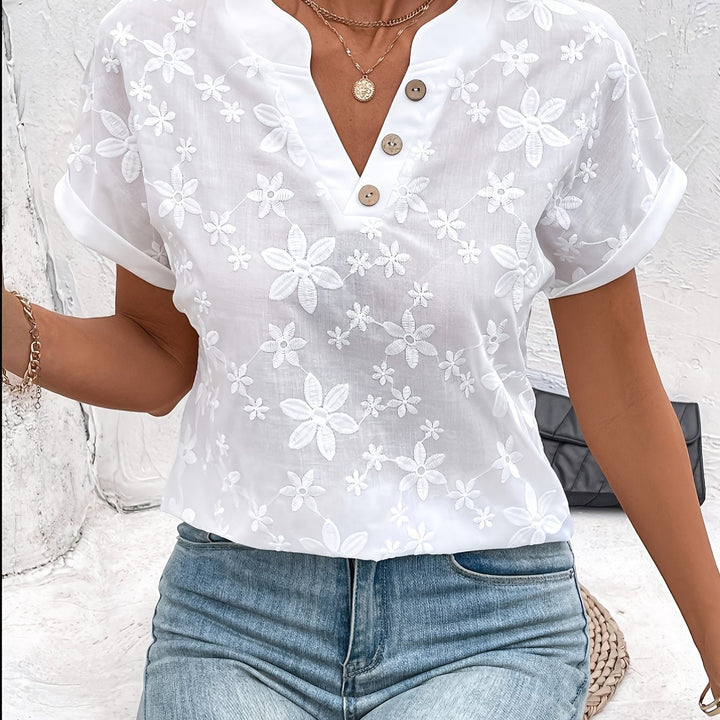 Whitney | Blomstret Broderet V-Hals Bluse