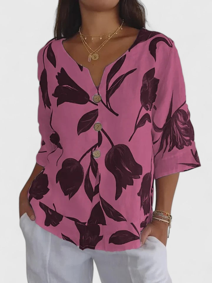 Fleur | Afslappet Blomstret V-Hals Bluse