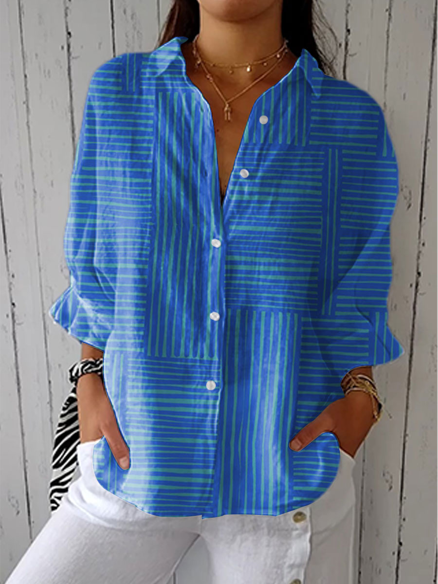 Susan | Hverdags Stribet Bluse med Krave