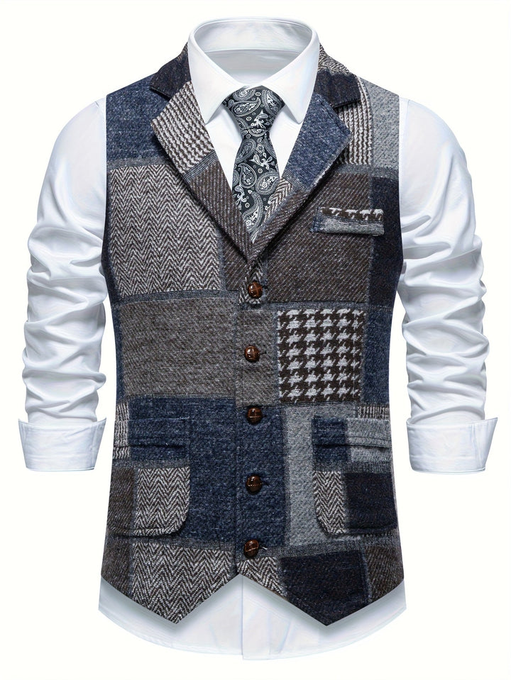 Trevor | Patchwork Vest med Herringbone Mønster