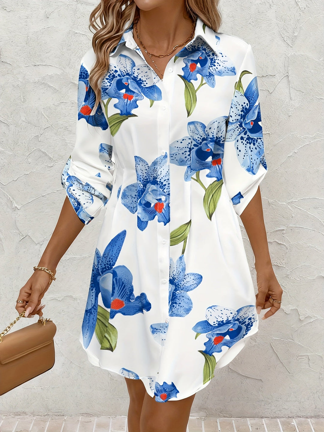 Josie | Blomsterknap-front Skjortekjole