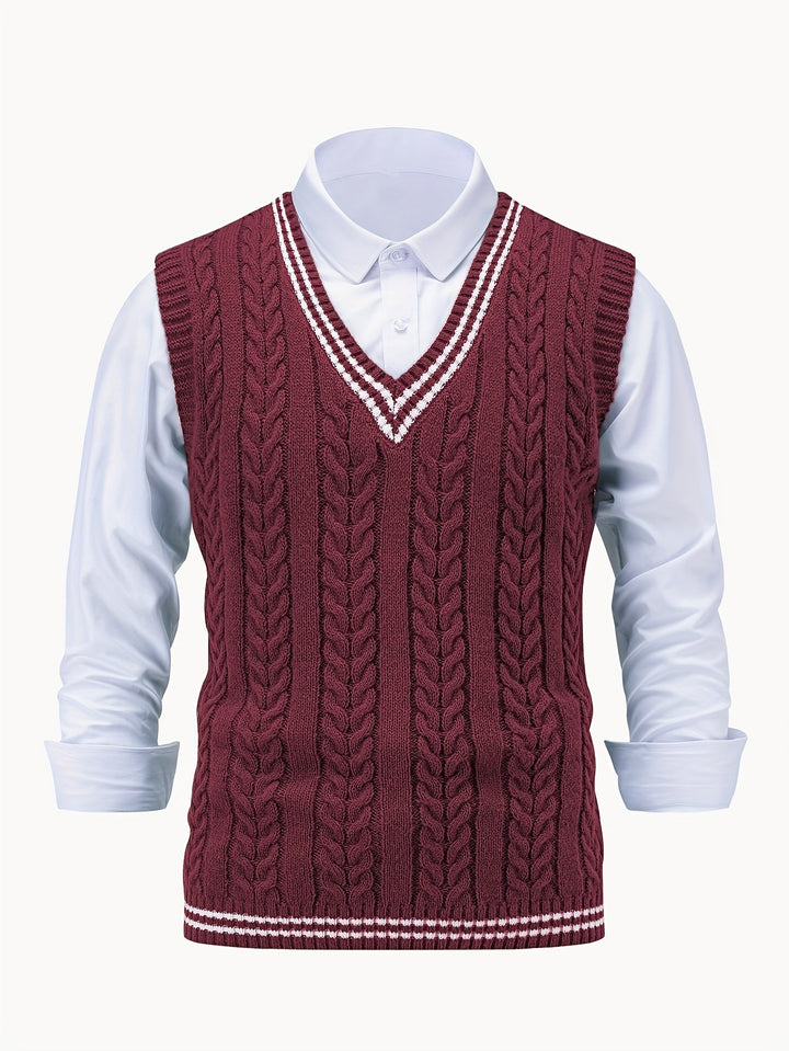 Gideon | Kabelstrikket V-hals Sweater Vest