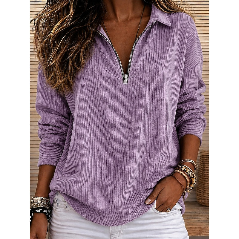 Genevra | Ribbet Quarter-Zip Pullover Top