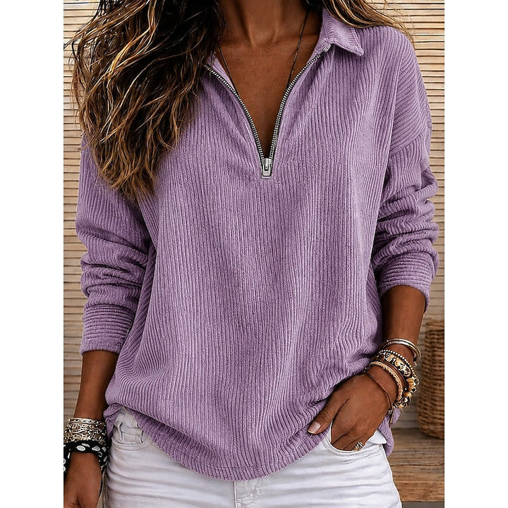 Genevra | Ribbet Quarter-Zip Pullover Top