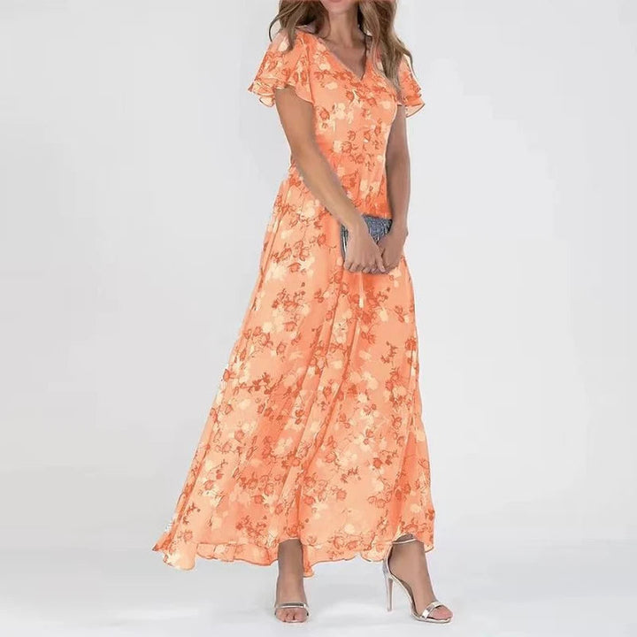 Lilia | Elegant Floral Kjole med Korte Ærmer
