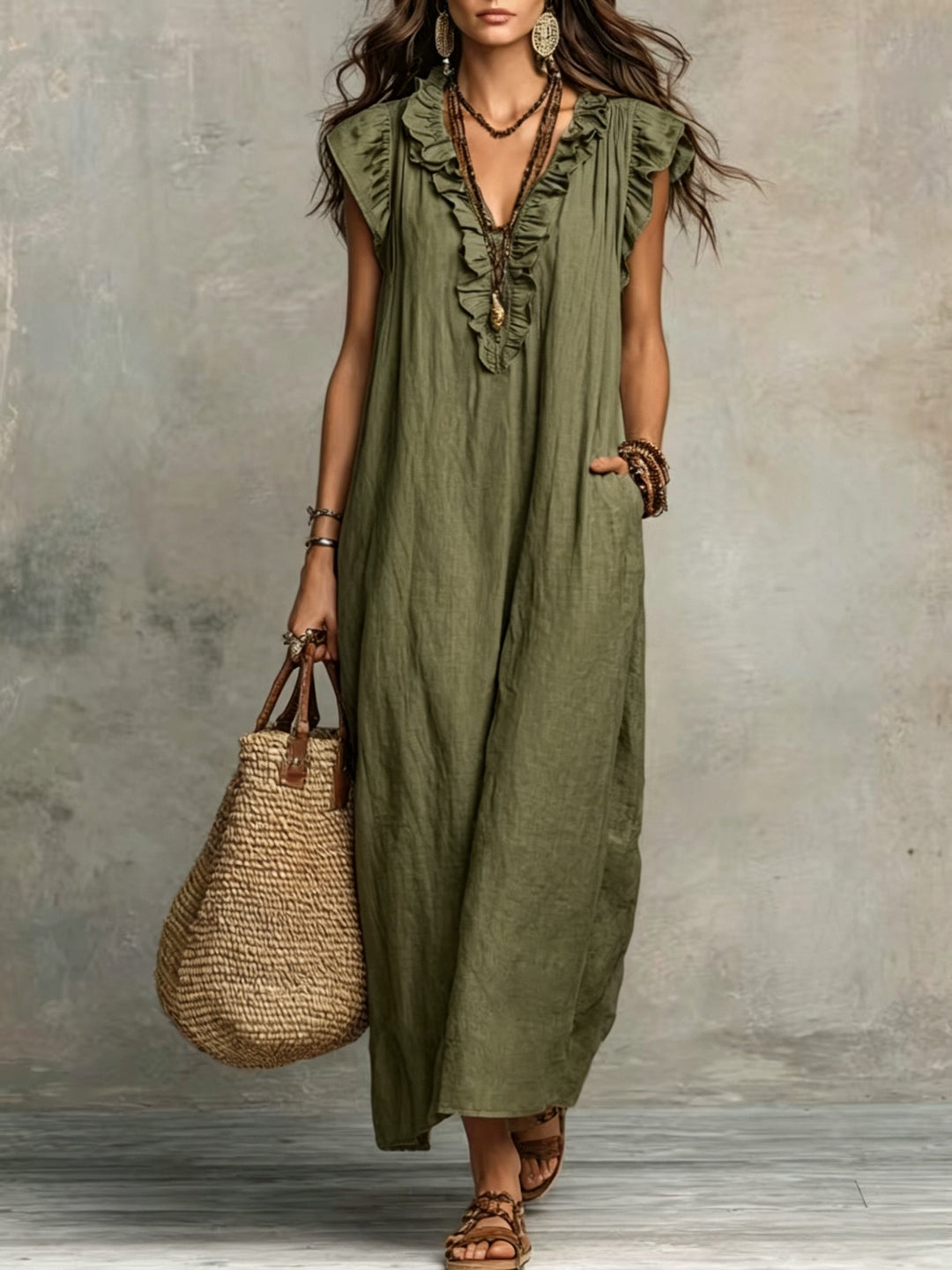 Marisol | Rynket Bohemian Maxi Kjole