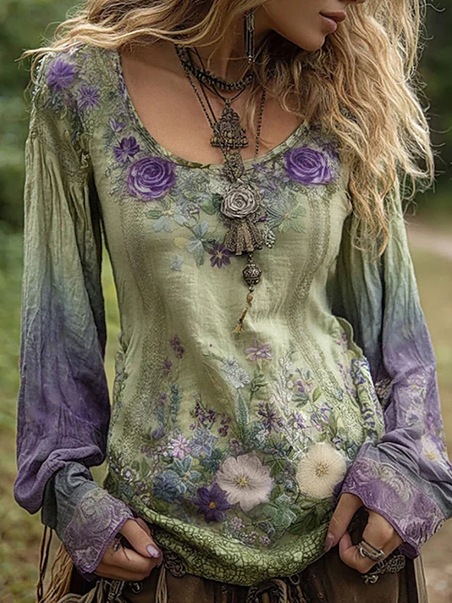 Sienna | Vintage Floral V-Hals Bluse
