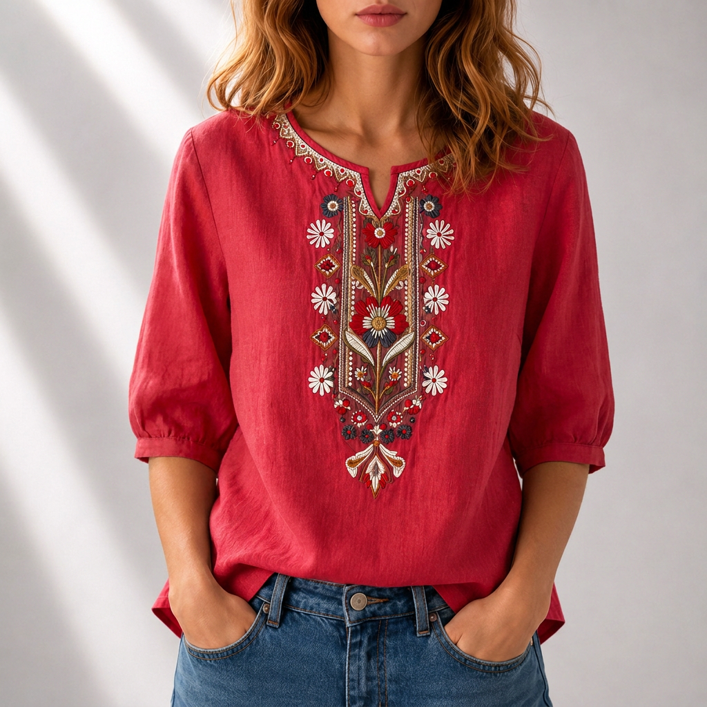 Lucia | Blomstret Broderet Bluse