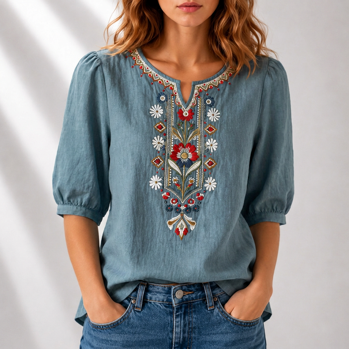 Lucia | Blomstret Broderet Bluse