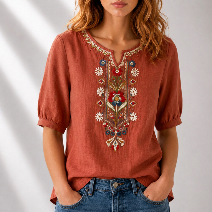 Lucia | Blomstret Broderet Bluse