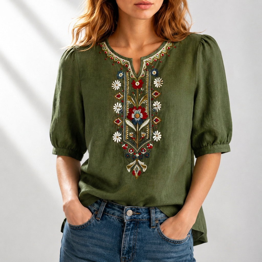 Lucia | Blomstret Broderet Bluse